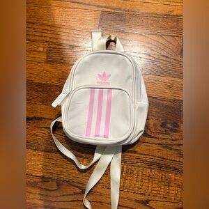 Adidas White Mini Backpack with Light Pink Stripes